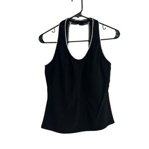 Lands'‎ End Navy Racerback Tank Top 12 White Trim Tenniscore Clean Girl Athletic